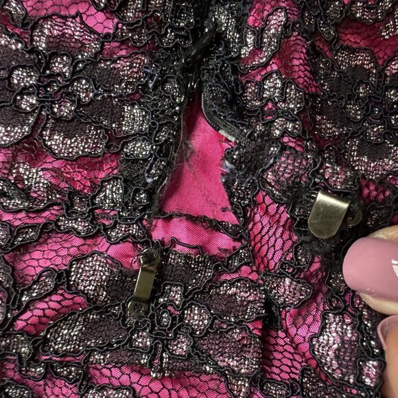 Vtg Lace Maxi Skirt Womens Size 10 Y2K Black Pink Long Satin Metallic Goth - Picture 5 of 7